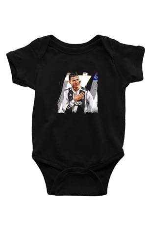 Cristiano Ronaldo Baskılı Unisex Siyah Bebek Body - Zıbın