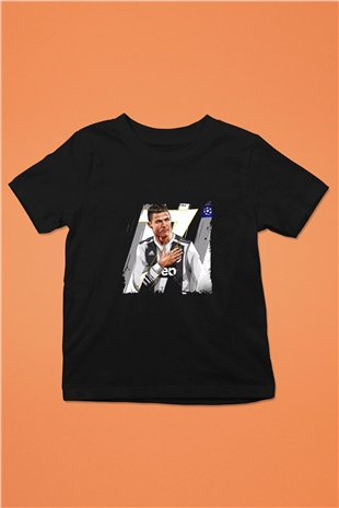 Cristiano Ronaldo Baskılı Unisex Siyah Çocuk Tişört
