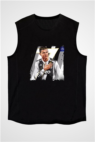 Cristiano Ronaldo Baskılı Unisex Siyah Kolsuz Tişört