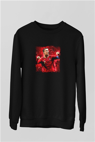 Cristiano Ronaldo Baskılı Unisex Siyah Sweatshirt