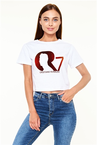 Cristiano Ronaldo Beyaz Croptop Tişört