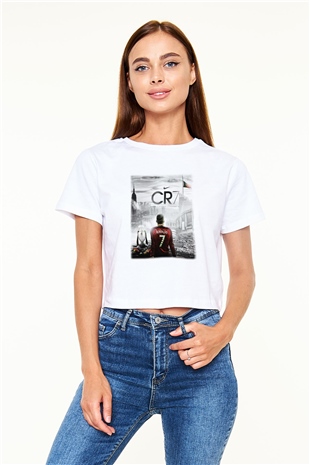 Cristiano Ronaldo Beyaz Croptop Tişört