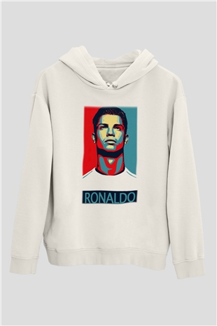 Cristiano Ronaldo Beyaz Unisex Kapşonlu Sweatshirt