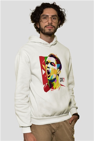 Cristiano Ronaldo Beyaz Unisex Kapşonlu Sweatshirt