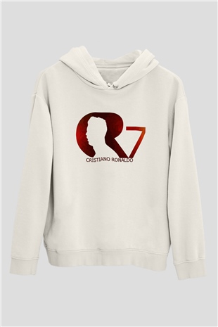 Cristiano Ronaldo Beyaz Unisex Kapşonlu Sweatshirt