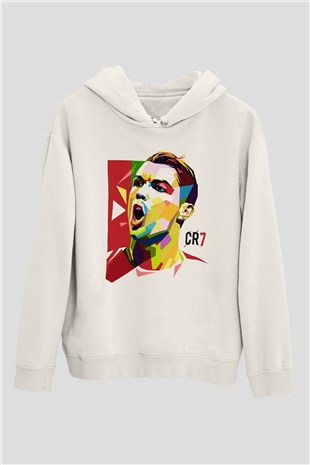 Cristiano Ronaldo Beyaz Unisex Kapşonlu Sweatshirt