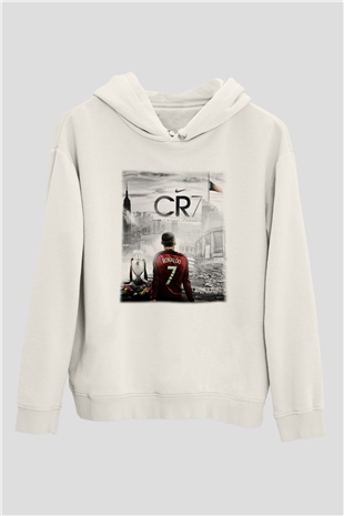 Cristiano Ronaldo Beyaz Unisex Kapşonlu Sweatshirt