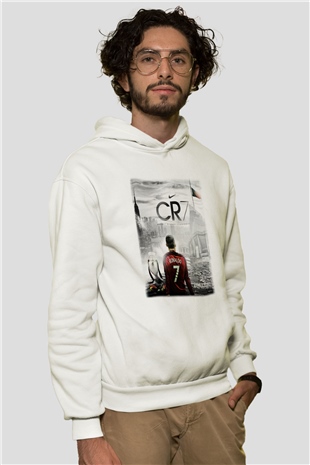 Cristiano Ronaldo Beyaz Unisex Kapşonlu Sweatshirt