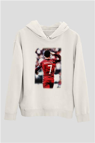 Cristiano Ronaldo Beyaz Unisex Kapşonlu Sweatshirt