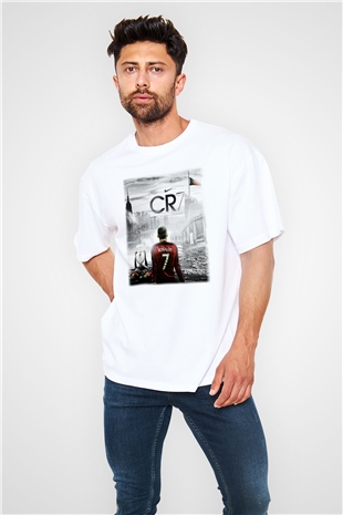Cristiano Ronaldo Beyaz Unisex Oversize Tişört T-Shirt