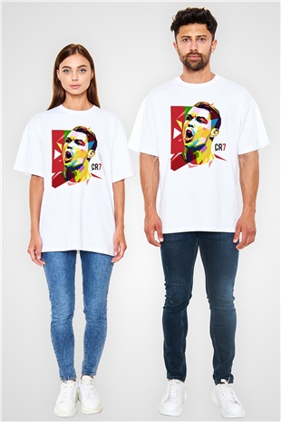 Cristiano Ronaldo Beyaz Unisex Oversize Tişört T-Shirt