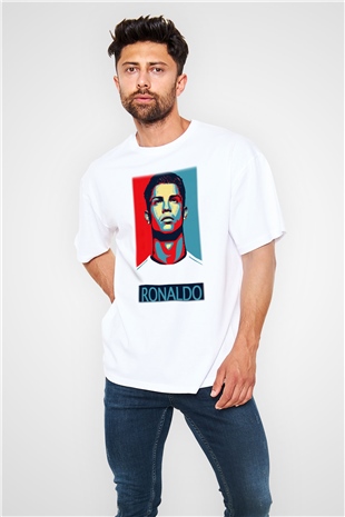 Cristiano Ronaldo Beyaz Unisex Oversize Tişört T-Shirt