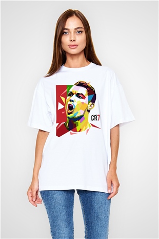 Cristiano Ronaldo Beyaz Unisex Oversize Tişört T-Shirt