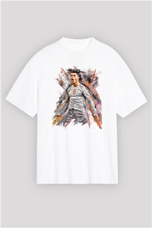 Cristiano Ronaldo Beyaz Unisex Oversize Tişört T-Shirt