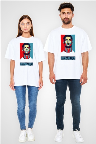 Cristiano Ronaldo Beyaz Unisex Oversize Tişört T-Shirt