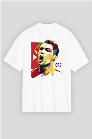 Cristiano Ronaldo Beyaz Unisex Oversize Tişört T-Shirt