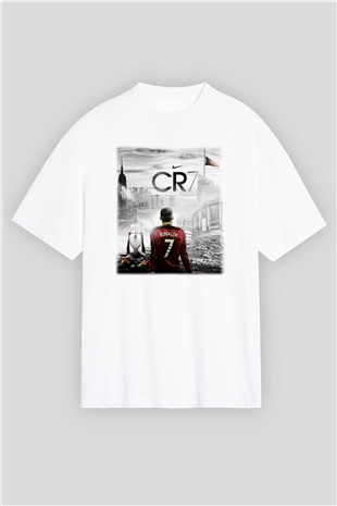 Cristiano Ronaldo Beyaz Unisex Oversize Tişört T-Shirt