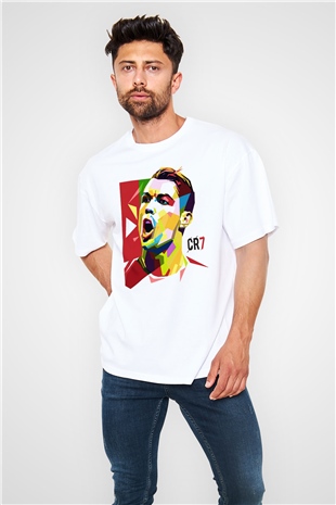 Cristiano Ronaldo Beyaz Unisex Oversize Tişört T-Shirt