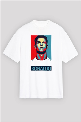 Cristiano Ronaldo Beyaz Unisex Oversize Tişört T-Shirt
