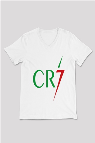 Cristiano Ronaldo Beyaz Unisex V Yaka Tişört T-Shirt