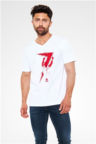 Cristiano Ronaldo Beyaz Unisex V Yaka Tişört T-Shirt