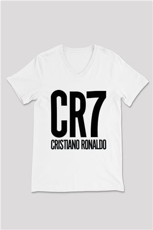 Cristiano Ronaldo Beyaz Unisex V Yaka Tişört T-Shirt