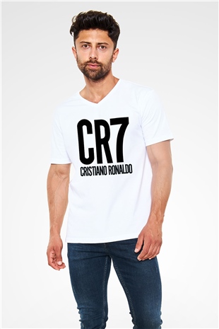 Cristiano Ronaldo Beyaz Unisex V Yaka Tişört T-Shirt