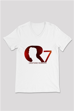 Cristiano Ronaldo Beyaz Unisex V Yaka Tişört T-Shirt