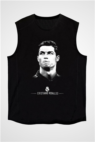 Cristiano Ronaldo Siyah Unisex Kolsuz Tişört