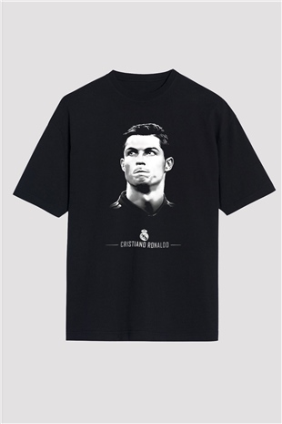 Cristiano Ronaldo Siyah Unisex Oversize Tişört T-Shirt