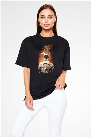 Cristiano Ronaldo Siyah Unisex Oversize Tişört T-Shirt