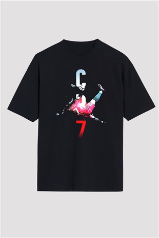 Cristiano Ronaldo Siyah Unisex Oversize Tişört T-Shirt