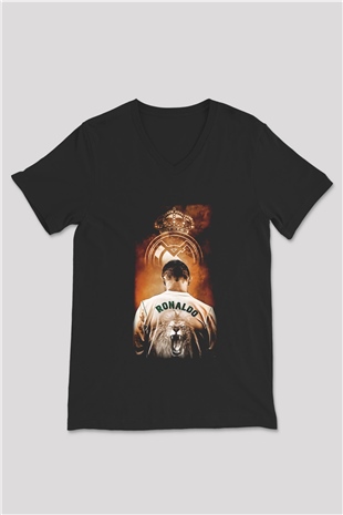Cristiano Ronaldo Siyah Unisex V Yaka Tişört T-Shirt