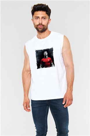 Cristiano Ronaldo Unisex Baskılı Beyaz Kolsuz Tişört