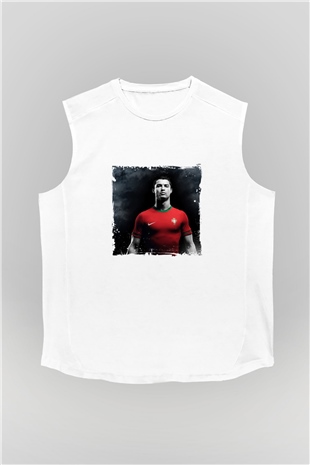Cristiano Ronaldo Unisex Baskılı Beyaz Kolsuz Tişört