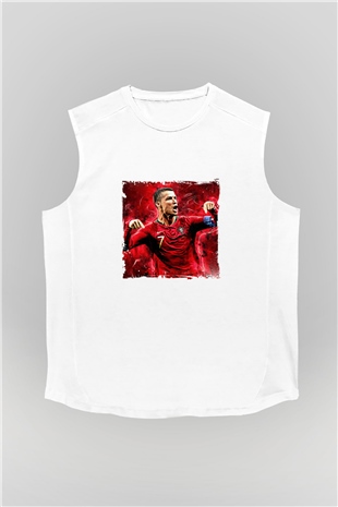 Cristiano Ronaldo Unisex Baskılı Beyaz Kolsuz Tişört