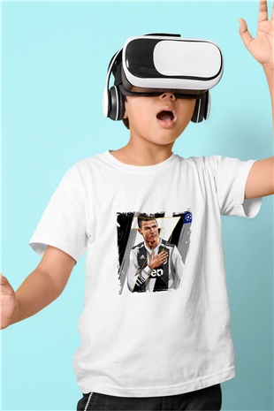Cristiano Ronaldo Unisex Baskılı Beyaz Çocuk Tişört