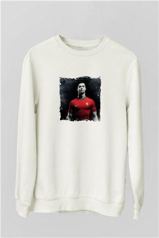 Cristiano Ronaldo Unisex Baskılı Beyaz Sweatshirt