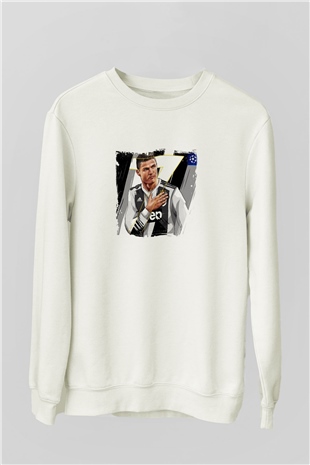 Cristiano Ronaldo Unisex Baskılı Beyaz Sweatshirt
