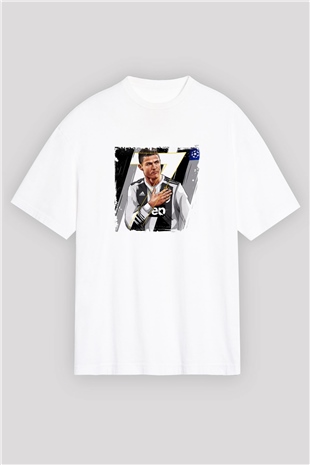 Cristiano Ronaldo Oversize Baskılı Beyaz Tişört