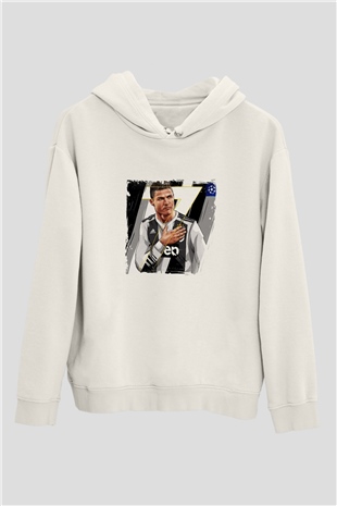 Cristiano Ronaldo Unisex Baskılı Beyaz Kapüşonlu Sweatshirt