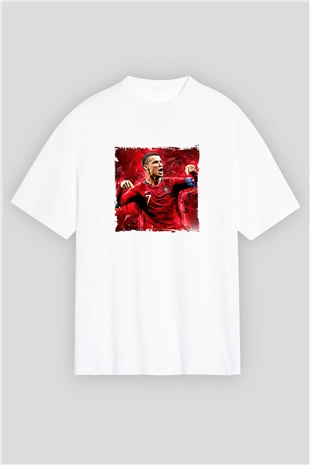 Cristiano Ronaldo Oversize Baskılı Beyaz Tişört