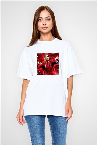 Cristiano Ronaldo Oversize Baskılı Beyaz Tişört