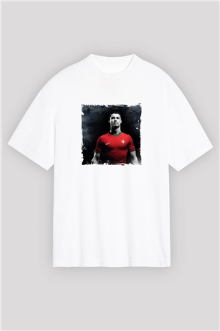 Cristiano Ronaldo Oversize Baskılı Beyaz Tişört