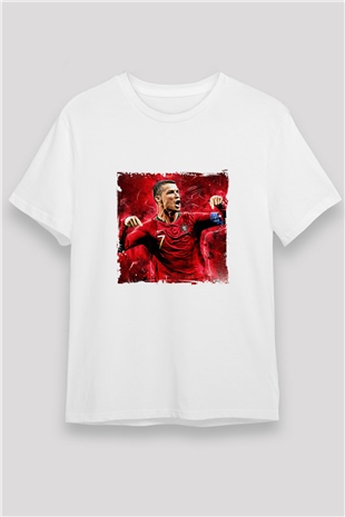 Cristiano Ronaldo Unisex Baskılı Beyaz Tişört