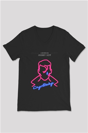 Cry-Baby Siyah Unisex V Yaka Tişört