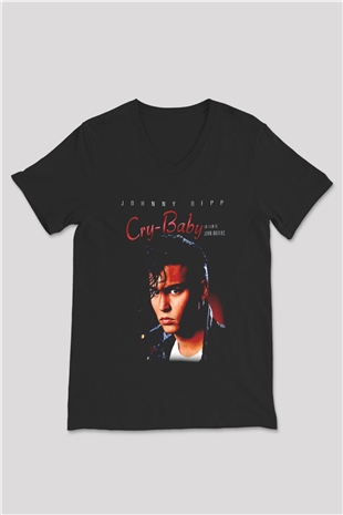Cry-Baby Siyah Unisex  V Yaka Tişört