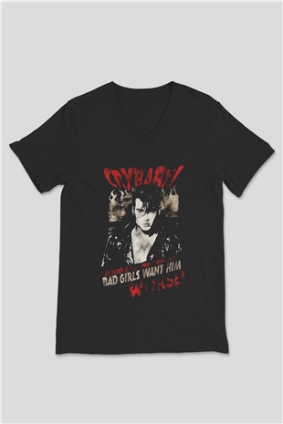 Cry-Baby Siyah Unisex  V Yaka Tişört