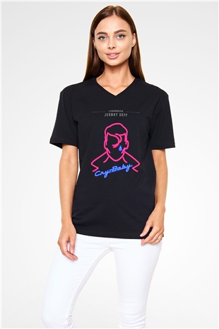 Cry-Baby Siyah Unisex V Yaka Tişört