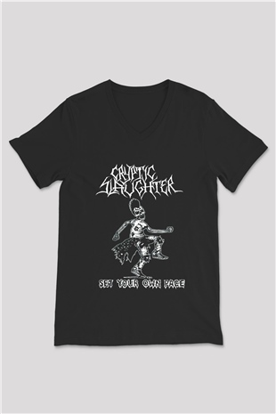 Cryptic Slaughter Siyah Unisex V Yaka Tişört